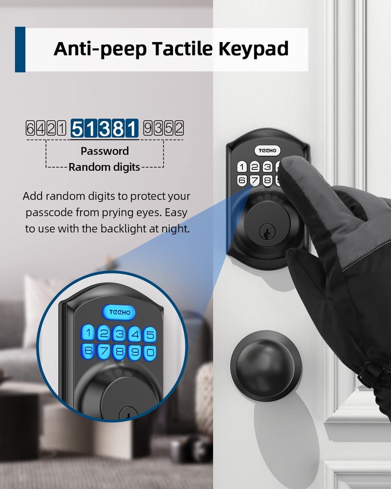 TEEHO TE001K Keyless Entry Door Lock with Handle  Electronic Keypad Deadbolt with 2 Knobs  High-Security Front Door Handle Set for Home & Rental  Smart Auto-Locking  Easy Install  Matte Black - Image 4